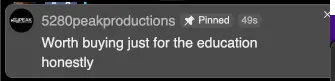 Bucko member compliments the educational content in the community.