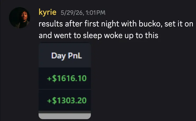 User-submitted screenshot showing a reported first-night trading result.