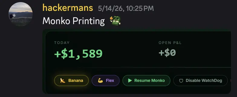 User-submitted message and screenshot celebrating a reported trading result.